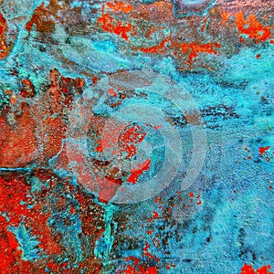 Red and blue abstract art metal