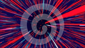 Red & blue abstract tunnel radial lines, geometric effect background.
