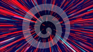 Red & blue abstract tunnel radial lines, geometric effect background.