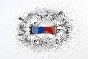 Red and blue bar magnet or physics magnetic with iron powder mag photo
