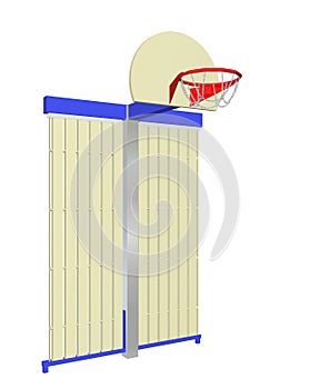 Red, blue and beige wall-mounted basketball goal with protective backing, 3D illustration