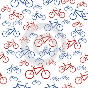 Red Blue Bicycle Silhouette Seamless Pattern