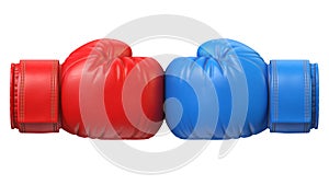 Red and blue boxing glove against each other isolated on white background 3d rendering