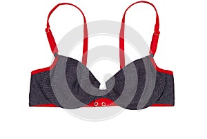 Red and blue bra, isolated brassiere on white background, photo