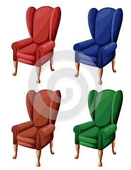Red blue brown and green vintage armchair in flat style chair icon for your design illustration isolated on white backgroun