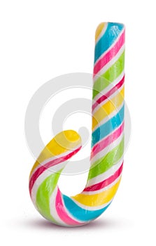 Red blue candy cane isolated on white background