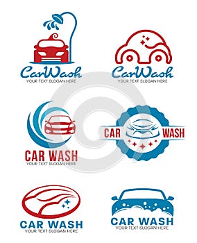 Red and blue Car wash service logo vector set design