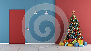 Red and blue Christmas room