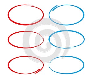 Red and blue circular doodles or drawn circles for marking