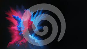 Red and Blue colored Powder Explosion on Black Background