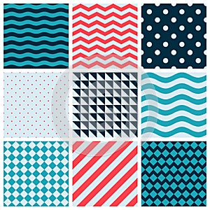 Red Blue Colorful Wave Vector Abstract Geometric Seamless Pattern Design Collection Decoration Web