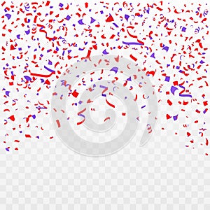 Red and Blue Confetti, Streamers and Tinsel on a Transparent Background