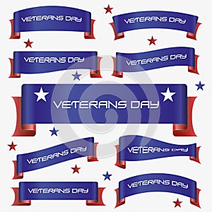 Red and blue curved veterans day ribbon banners eps10