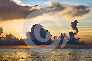 Red blue dark sky in the morning beach