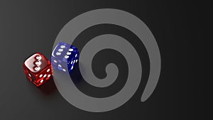 Red and blue dice on black background