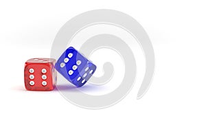 Red and blue dice on white background photo