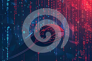 Red And Blue Digital Mouse In Binary Code Background