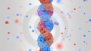 Red and blue DNA helix and particles, genetics related loopable 3D animation