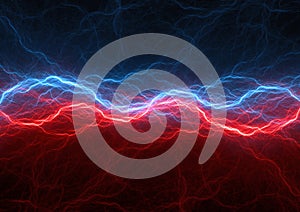 Red and blue electrical lightnings. photo