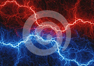 Red and blue electrical lightnings. photo