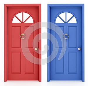 Red and blue entrance door