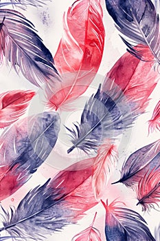 Red and Blue Feathers on White Background