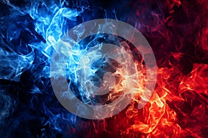 Red and blue fire on balck background