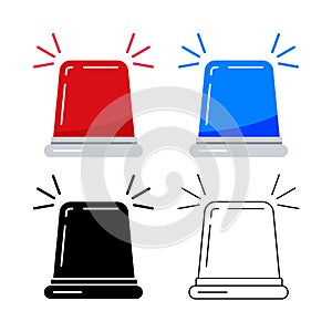 Red blue fire flasher siren vector icon set isolated on white background.