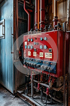 Red Blue Fire Hydrant Building