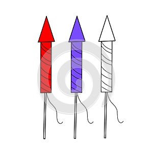 Red and blue firecrackers on a white background. Vector firecracker.