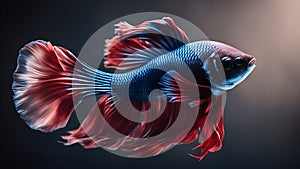 red and blue fish Close up art movement of Betta fish, Siamese fighting fish isolated on black background.