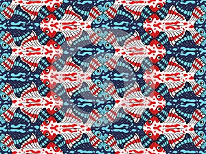 Red and Blue Fish Tessellation Pattern