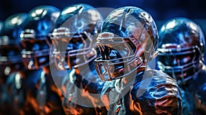 Red and Blue Football Players in Formation: Eye-Catching Chrome-Plated Style .