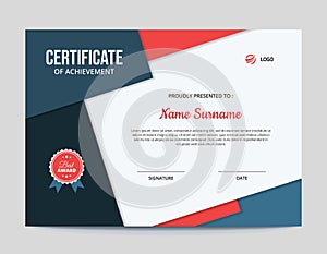 Red and Blue Geometric Shapes Certificate Design