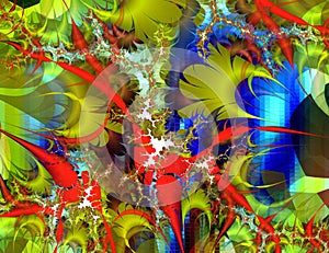 Red blue gold pink silver fractal abstract background