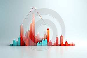 Red and blue graph on white background. Linear diagram for chart design. Data statistic concept. Business analytic