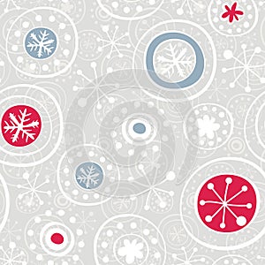 Red blue gray snowflakes on gray