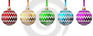 Red, blue, green, golden, purple  Christmas  ball  on white background