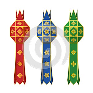 Red, blue and green lanna lantern Thai traditional vector design