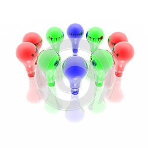 Red, blue and green lightbulbs