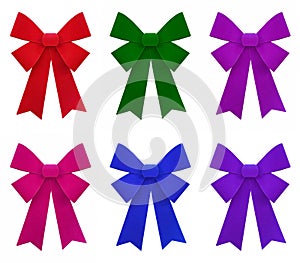 red, blue, green, pink and purple bow isolated on white background