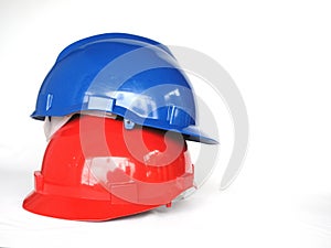 Red and blue hardhats