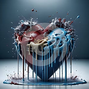 red and blue heart with splashes