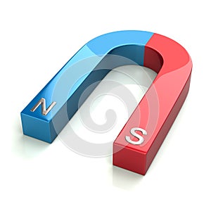 Red and blue Horseshoe Magnet 3d illustration