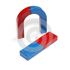 Red and Blue Horseshoe Magnet Isolated on White Background