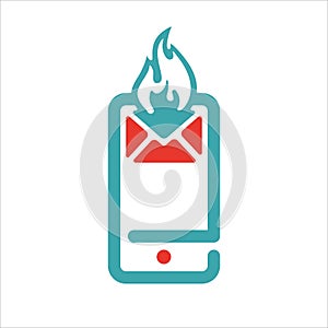 Red and blue hot mail on smartphone vector icon.