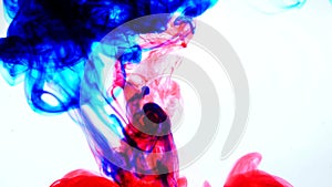 Red and blue ink in water.Creative slow motion. On a white background. Abstract background.