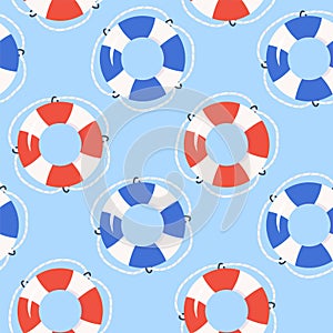 Red and blue life buoy seamless pattern. Summer beach background for print, fabric, textile, wrapping paper.