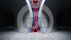 Red and blue light streams form dynamic intersection pattern