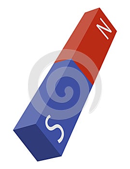 Red and blue magnet icon with two poles north and south isolated on white. Magnetism, magnetize, attraction concept